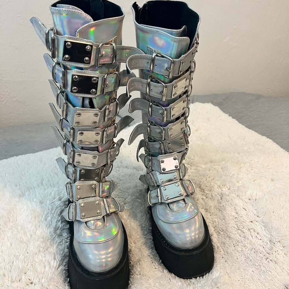 Demonia Dammed 318 Holographic Platform Boots